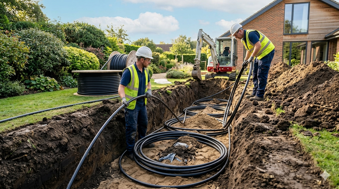 Installation g&eacute;othermique horizontale dans jardin - capteurs enterr&eacute;s